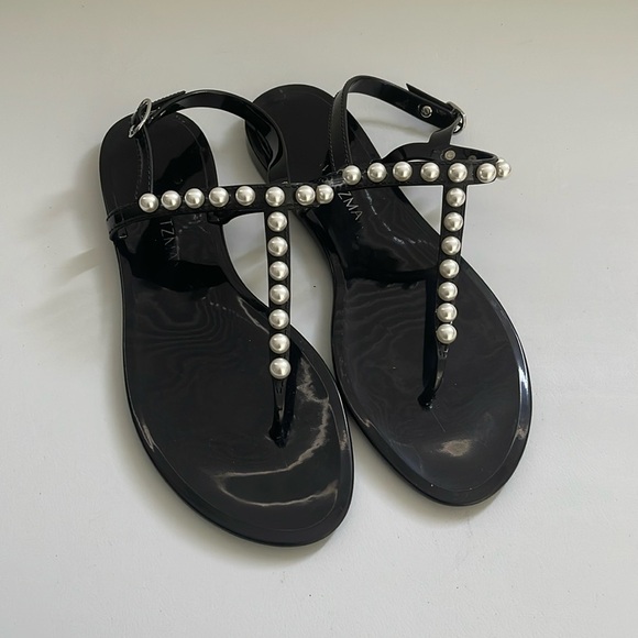 Stuart Weitzman Women's Goldie Jelly Sandals size 10 Black Pearls Slingback - Picture 1 of 6